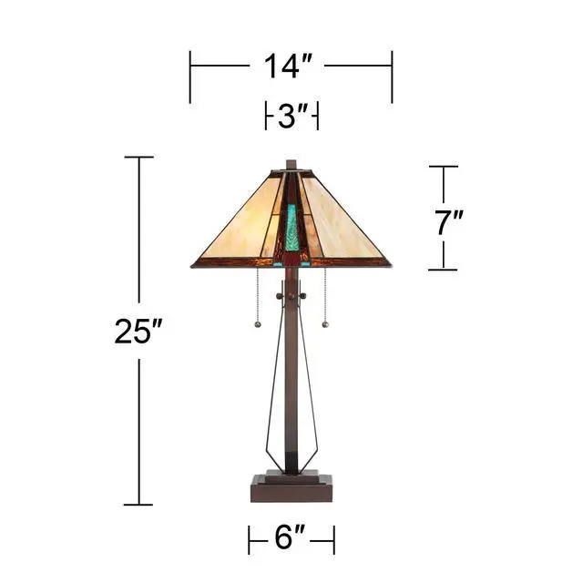 Alt view image 4 of 6 - Roger Marta 25" High Rustic Mission Western Table Lamp Pull Chain Brown Bronze Finish Metal Single Art Glass Shade Living Room Bedroom Bedside Nightstand House Office Home