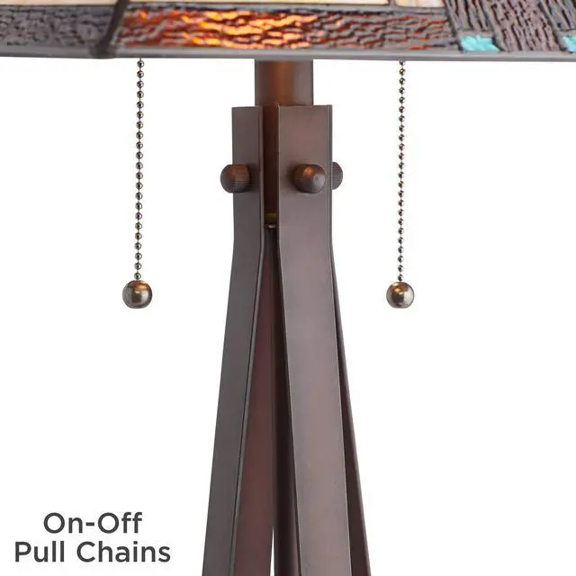Alt view image 5 of 6 - Roger Marta 25" High Rustic Mission Western Table Lamp Pull Chain Brown Bronze Finish Metal Single Art Glass Shade Living Room Bedroom Bedside Nightstand House Office Home