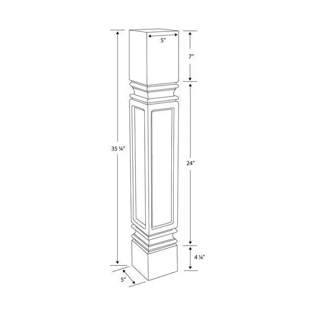 Alt view image 2 of 6 - 35-1/4 in. High x 5 in. Wide x 5 in. Depth Unfinished Solid Hardwood Mission Kitchen Island Leg