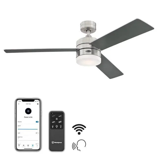 Alt view image 2 of 6 - Alta Vista Smart Ceiling Fan with LED Light and Remote Control, Modern 52 Inch Brushed Nickel Finish, Opal Frosted Glass