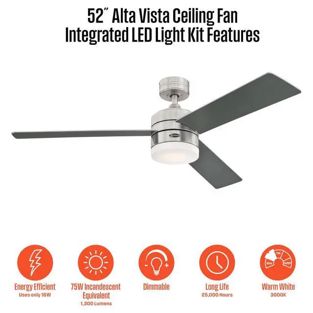 Alt view image 5 of 6 - Alta Vista Smart Ceiling Fan with LED Light and Remote Control, Modern 52 Inch Brushed Nickel Finish, Opal Frosted Glass