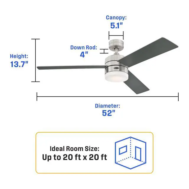 Alt view image 6 of 6 - Alta Vista Smart Ceiling Fan with LED Light and Remote Control, Modern 52 Inch Brushed Nickel Finish, Opal Frosted Glass