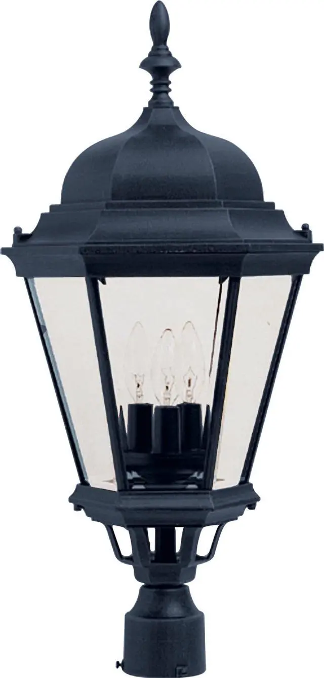 Main image of Lighting Westlake 3-Light Outdoor Post Light | Black Finish | Clear Glass Shade | Mediterranean Driveway Garden Post Lantern | 1007BK