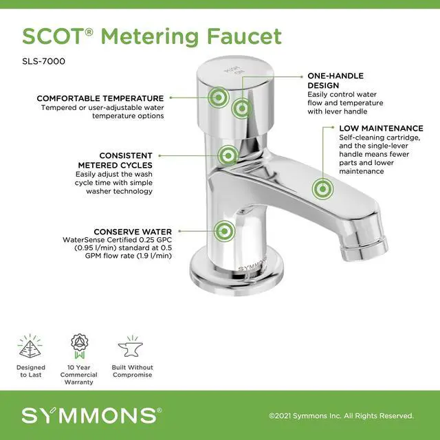 Alt view image 2 of 3 - SLS-7000 SCOT Metering Lavatory Faucet in Polished Chrome (0.5 GPM)