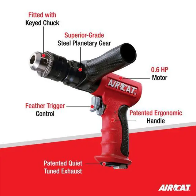 Alt view image 2 of 6 - Pneumatic Tools 4450: 1/2-Inch Reversible Composite Drill Air Tool, Side Handle, 400 RPM,.60 HP Motor