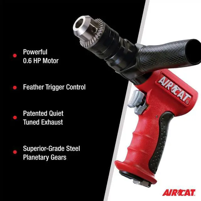 Alt view image 5 of 6 - Pneumatic Tools 4450: 1/2-Inch Reversible Composite Drill Air Tool, Side Handle, 400 RPM,.60 HP Motor