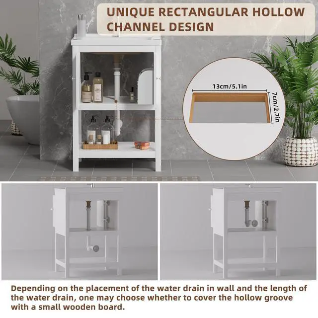 Alt view image 5 of 6 - 24 Inch Bathroom Vanity with Sink, Bathroom Sink Cabinet with 2 Doors and 1 Open Shelf, Under Sink Cabinet, Bathroom Storage Cabinet Organizer with Sink Combo, White