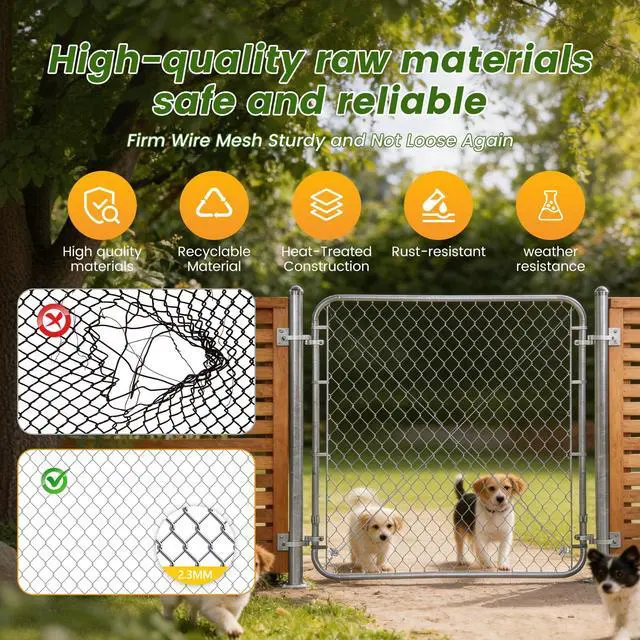 Alt view image 4 of 6 - 48" H Chain Link Fence Gate with 67" Posts Width Adjustable 24"-72" Galvanized Metal Yard, Garden & Farm Gate Kit for Backyard, Dog Fence, Chicken Coop & Side Gates