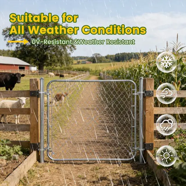 Alt view image 6 of 6 - 48" H Chain Link Fence Gate with 67" Posts Width Adjustable 24"-72" Galvanized Metal Yard, Garden & Farm Gate Kit for Backyard, Dog Fence, Chicken Coop & Side Gates