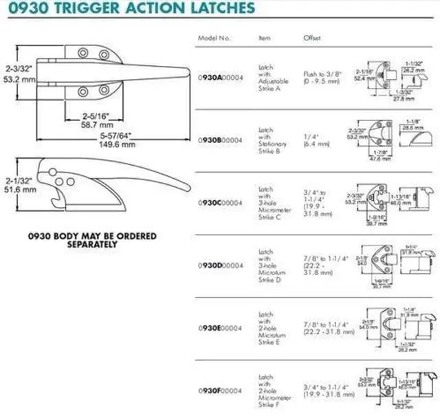 Alt view image 4 of 4 - 930 Series Trigger Action Latch and Strike C, 3/4 to 1 1/4 Inch Offset, 10930C00004