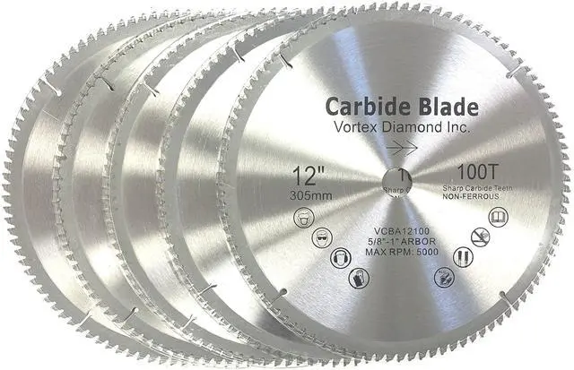 Main image of (5 Pack) VAB 12 Inch 100 Teeth TCT Non-Ferrous Metal Cutting Circular Saw Blade (12 Inch 100 Teeth (5 Pack))