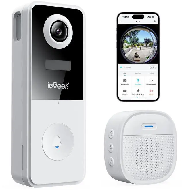 Main image of Doorbell Camera Wireless No Subscription, 3MP Video Doorbell with Chime, 180° Head to Toe View, 2-Way Talk Voice Changer, AI Motion Detection Night Vision, Only 2.4GHz WiFi, Works with Alexa