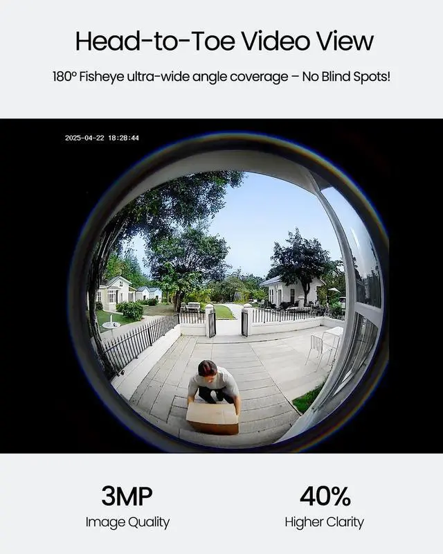 Alt view image 2 of 6 - Doorbell Camera Wireless No Subscription, 3MP Video Doorbell with Chime, 180° Head to Toe View, 2-Way Talk Voice Changer, AI Motion Detection Night Vision, Only 2.4GHz WiFi, Works with Alexa