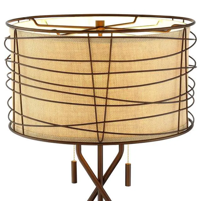 Alt view image 3 of 6 - Marlowe 28 3/4" Tall Rustic Modern Industrial End Table Lamp Pull Chain Brown Bronze Finish Metal Single Woven Shade Cottage Core Living Room Bedroom Bedside Nightstand House