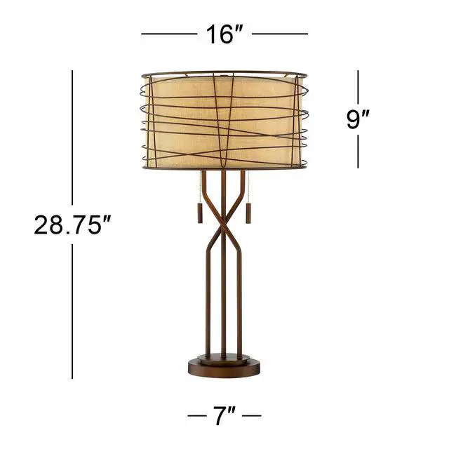 Alt view image 4 of 6 - Marlowe 28 3/4" Tall Rustic Modern Industrial End Table Lamp Pull Chain Brown Bronze Finish Metal Single Woven Shade Cottage Core Living Room Bedroom Bedside Nightstand House