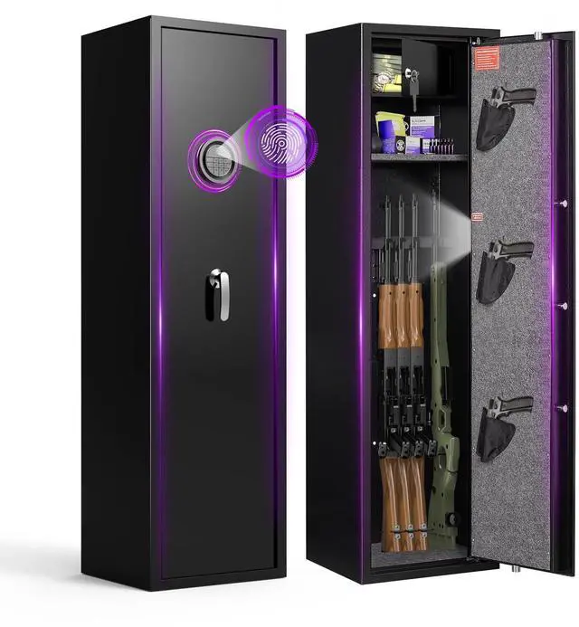 Main image of 8-12 Fingerprint Gun Safe, No Assembly Required, Gun Safe for Rifles and Pistols, Gun Safes for Rifle and Password Lock, Gun Cabinet for Home with Adjustable Shelves