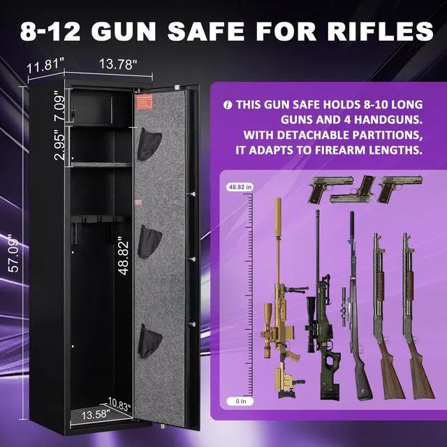 Alt view image 2 of 6 - 8-12 Fingerprint Gun Safe, No Assembly Required, Gun Safe for Rifles and Pistols, Gun Safes for Rifle and Password Lock, Gun Cabinet for Home with Adjustable Shelves