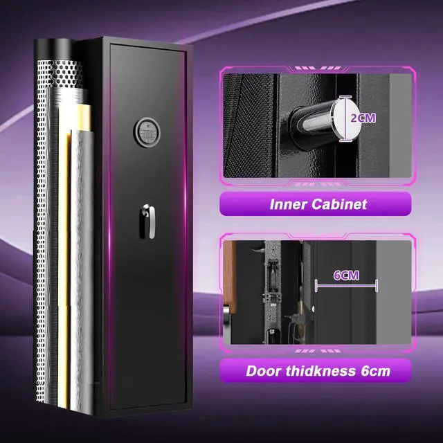 Alt view image 5 of 6 - 8-12 Fingerprint Gun Safe, No Assembly Required, Gun Safe for Rifles and Pistols, Gun Safes for Rifle and Password Lock, Gun Cabinet for Home with Adjustable Shelves