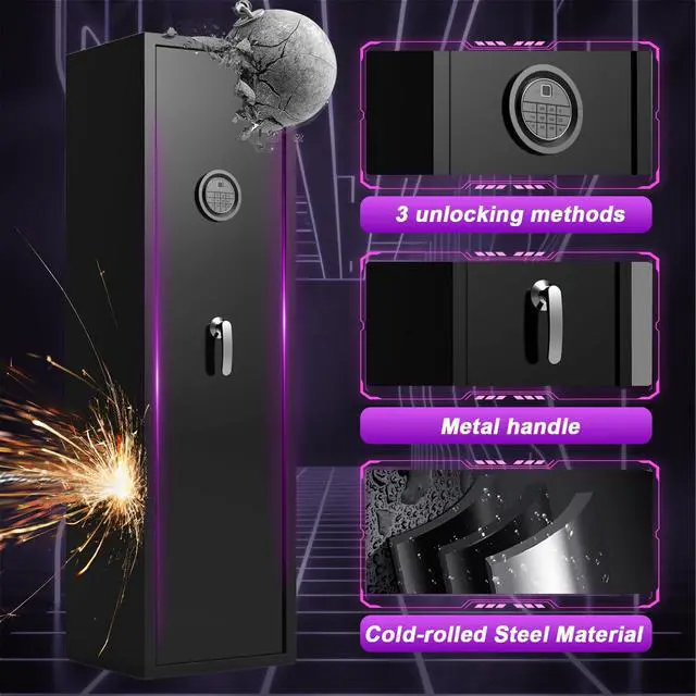 Alt view image 6 of 6 - 8-12 Fingerprint Gun Safe, No Assembly Required, Gun Safe for Rifles and Pistols, Gun Safes for Rifle and Password Lock, Gun Cabinet for Home with Adjustable Shelves