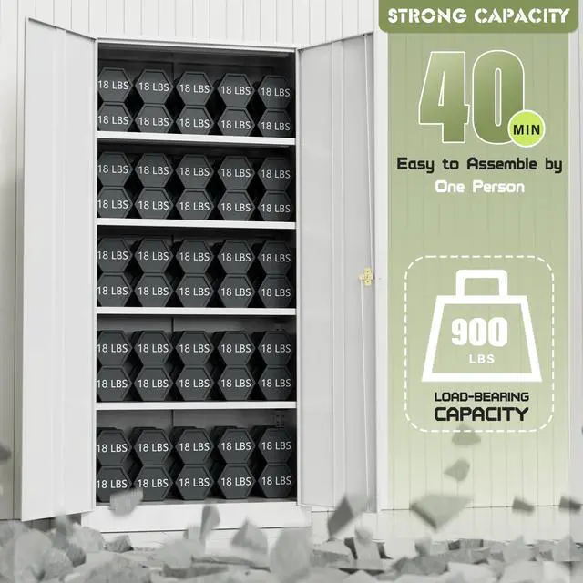 Alt view image 5 of 6 - Metal Storage Cabinet Tool Organizer, 72" Lockable Garage Storage Tool Cabinets with 2 Doors and 4 Adjustable Shelves, Locking File Cabinet for Office, Home, School (72 Wide-White)