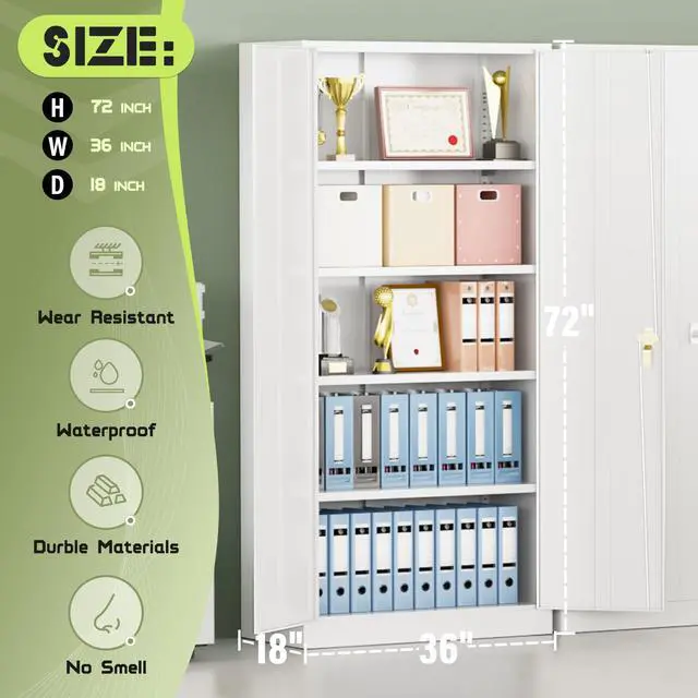 Alt view image 6 of 6 - Metal Storage Cabinet Tool Organizer, 72" Lockable Garage Storage Tool Cabinets with 2 Doors and 4 Adjustable Shelves, Locking File Cabinet for Office, Home, School (72 Wide-White)