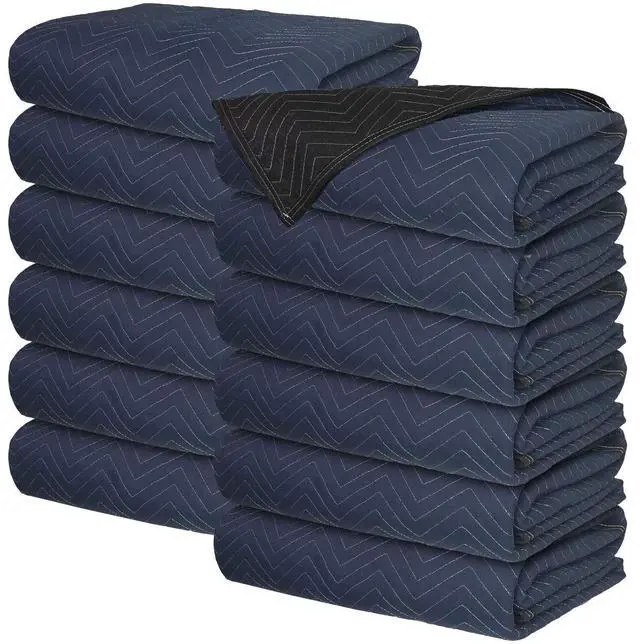 Main image of Cheap Cheap Moving Boxes 72 x 80 Inches Pro Moving Blankets, Pack of 12, Blue/Black (MB104)