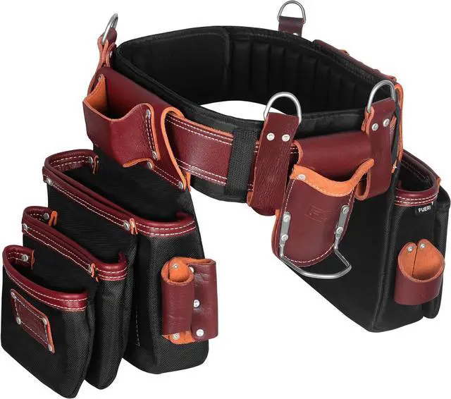Main image of Professional Tool Belt With Bags Pouches for Men Nylon Leather Belts Carpenter Construction Electrician Framer Worker