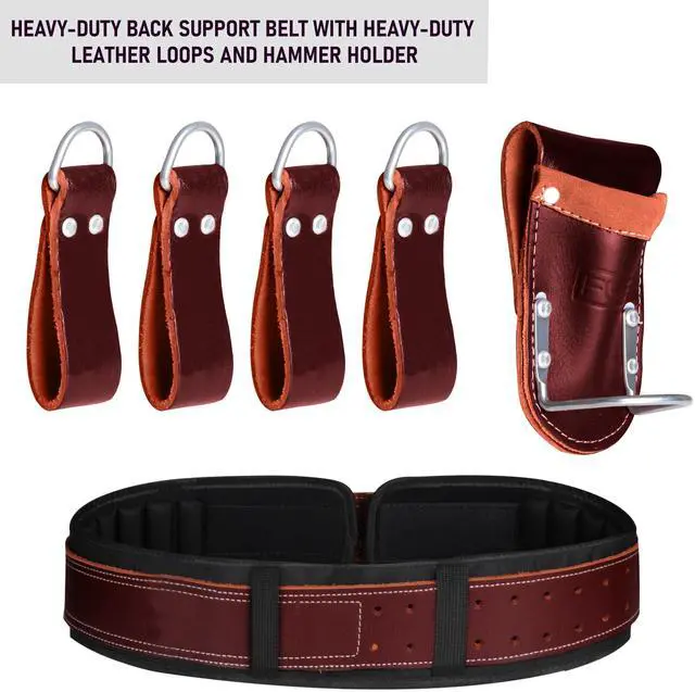 Alt view image 4 of 6 - Professional Tool Belt With Bags Pouches for Men Nylon Leather Belts Carpenter Construction Electrician Framer Worker
