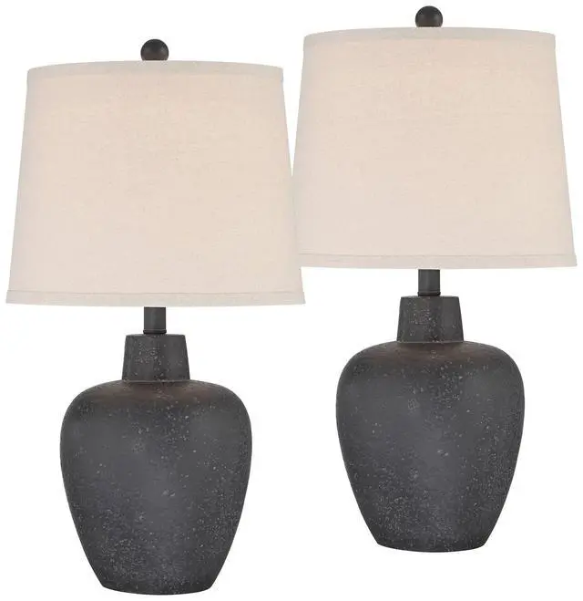Alt view image 2 of 6 - Romeo 23 1/2" High Jar Small Modern Coastal Accent Table Lamps Set of 2 Stone Gray Finish Fabric Beige Shade Living Room Bedroom Bedside Nightstand House Office Home Reading Kitchen