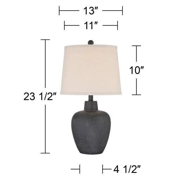 Alt view image 4 of 6 - Romeo 23 1/2" High Jar Small Modern Coastal Accent Table Lamps Set of 2 Stone Gray Finish Fabric Beige Shade Living Room Bedroom Bedside Nightstand House Office Home Reading Kitchen