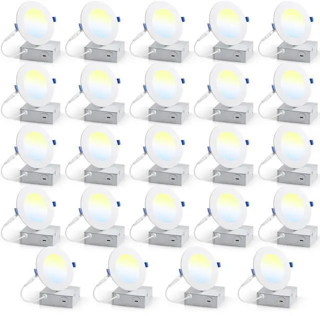 Main image of 4 Inch Ultra-Thin LED Recessed Light with Junction Box (24 Pack) Dimmable Canless Wafer Downlight, 5CCT Selectable (2700K5000K) Adjustable Wattage, 1050LM High Brightness, ETL&FCC Certified