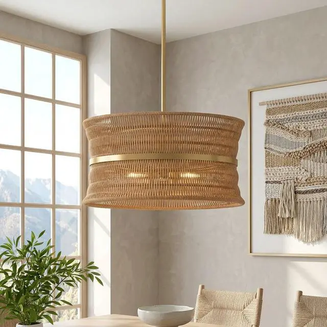 Main image of Rattan Chandelier, 4-Light Rustic Wicker Pendant Light, 18" Hand Woven Farmhouse Ceiling Light Fixture for Dining Room, Living Room, Bedroom, Kitchen Island, E12