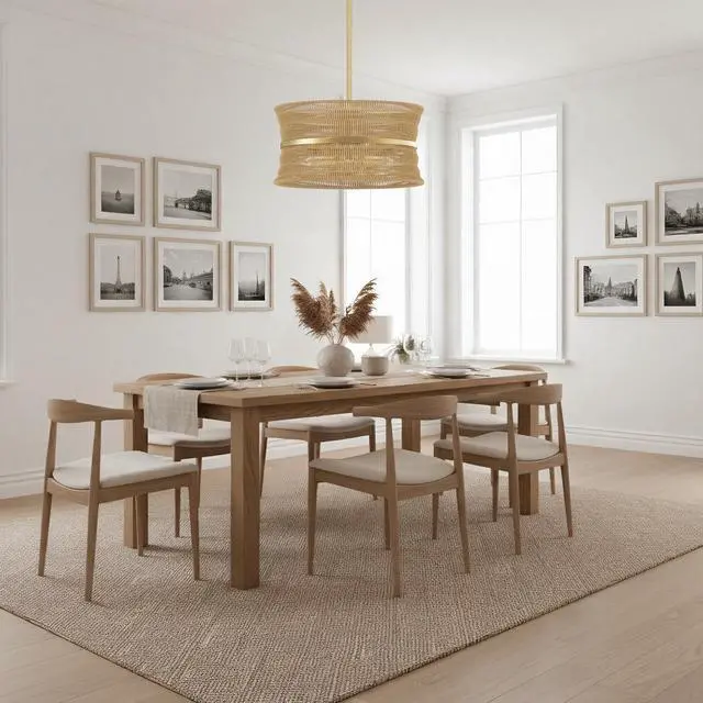 Alt view image 4 of 6 - Rattan Chandelier, 4-Light Rustic Wicker Pendant Light, 18" Hand Woven Farmhouse Ceiling Light Fixture for Dining Room, Living Room, Bedroom, Kitchen Island, E12
