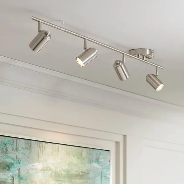 Main image of Vester 4-Head LED Wall or Ceiling Track Light Fixture Kit Spot-Light GU10 Dimmable Directional Silver Brushed Nickel Finish Modern Kitchen Bathroom Living Room Dining Hallway 40" Wide