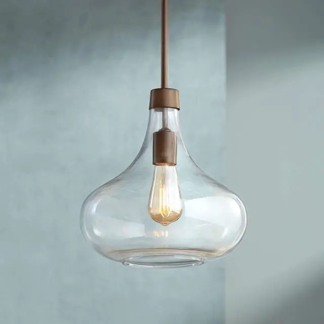 Main image of Cecil Bronze Mini Pendant Lighting Fixture 11" Wide Farmhouse Rustic Clear Glass Shade for Dining Room Living House Home Foyer Kitchen Island Entryway Bedroom High Ceilings