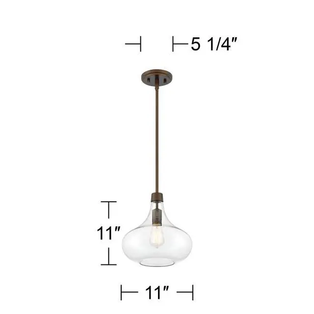 Alt view image 4 of 6 - Cecil Bronze Mini Pendant Lighting Fixture 11" Wide Farmhouse Rustic Clear Glass Shade for Dining Room Living House Home Foyer Kitchen Island Entryway Bedroom High Ceilings