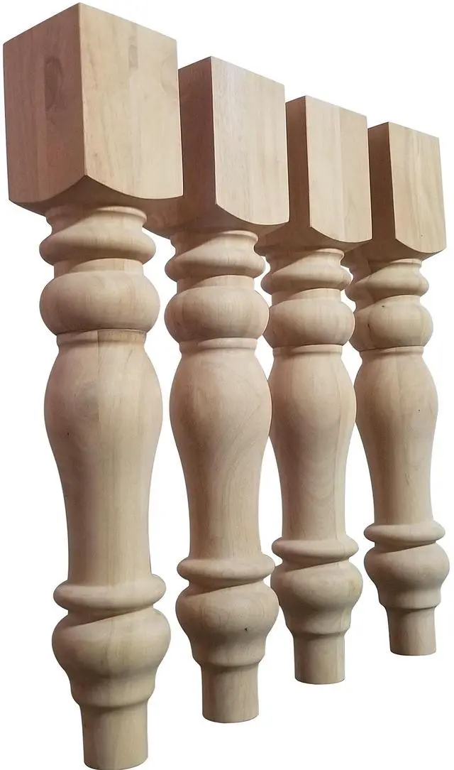Main image of Chunky Hardwood Unfinished Farmhouse Dining Table Legs Set of 4 Turned Legs