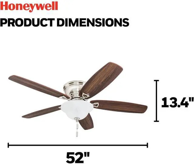 Alt view image 2 of 6 - Ceiling Fans Glen Alden, 52 Inch Classic Flush Mount Indoor LED Ceiling Fan with Light, Pull Chain, Quick-2-Hang Dual Finish Blades, Reversible Motor - 50519-01 (Brushed Nickel)