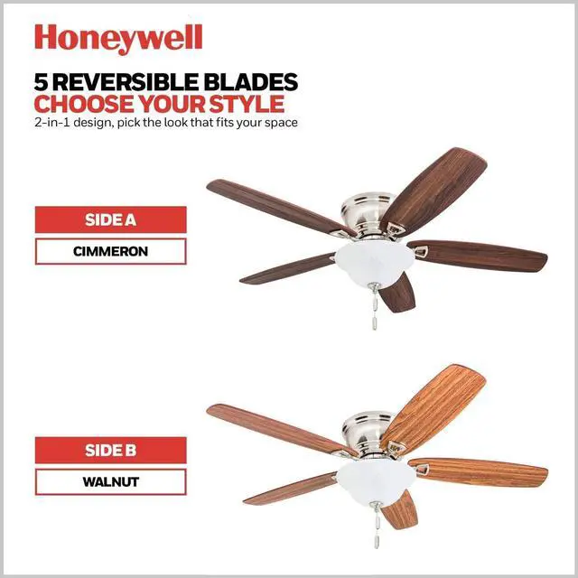 Alt view image 4 of 6 - Ceiling Fans Glen Alden, 52 Inch Classic Flush Mount Indoor LED Ceiling Fan with Light, Pull Chain, Quick-2-Hang Dual Finish Blades, Reversible Motor - 50519-01 (Brushed Nickel)