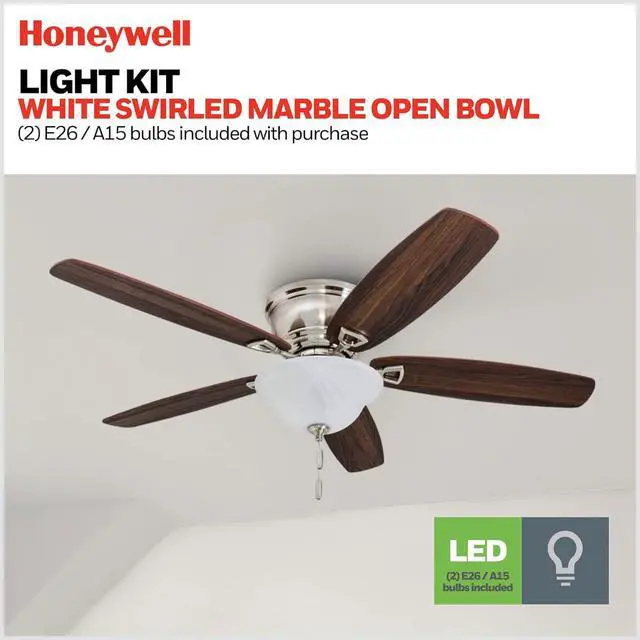 Alt view image 5 of 6 - Ceiling Fans Glen Alden, 52 Inch Classic Flush Mount Indoor LED Ceiling Fan with Light, Pull Chain, Quick-2-Hang Dual Finish Blades, Reversible Motor - 50519-01 (Brushed Nickel)