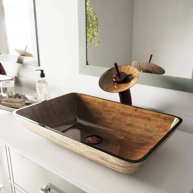 Alt view image 4 of 6 - Amber Sunset 23"L x 15"W x 5"H Over the Counter Glass Rectangular Vessel Bathroom Sink -VG07046