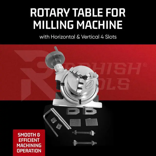 Alt view image 2 of 6 - Rotary Table for Milling Machines 4, Horizontal & Vertical, 4-Slot, with 65mm Front Load 3 Jaw Self-Centering Chuck, Back Plates, T-Nuts and M6 Clamp Kit