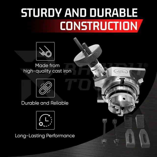Alt view image 3 of 6 - Rotary Table for Milling Machines 4, Horizontal & Vertical, 4-Slot, with 65mm Front Load 3 Jaw Self-Centering Chuck, Back Plates, T-Nuts and M6 Clamp Kit