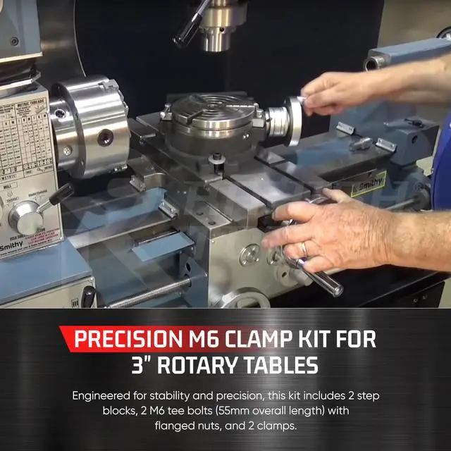 Alt view image 5 of 6 - Rotary Table for Milling Machines 4, Horizontal & Vertical, 4-Slot, with 65mm Front Load 3 Jaw Self-Centering Chuck, Back Plates, T-Nuts and M6 Clamp Kit