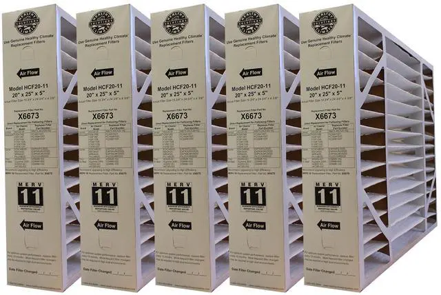 Main image of X6673 Furnace Filter | Actual Size: 19-3/4" x 24-3/4" x 4-3/8" (20x25x5) | MERV 11 | Pack of 5