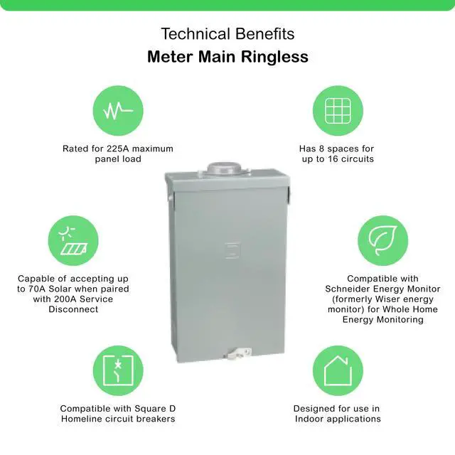 Alt view image 2 of 4 - Square D by HOM816M200PFTRB Convertible Mains (Breaker) Load Center, 120/240 Vac, 200 A, 1 Phases, 22000 Air Interrupt