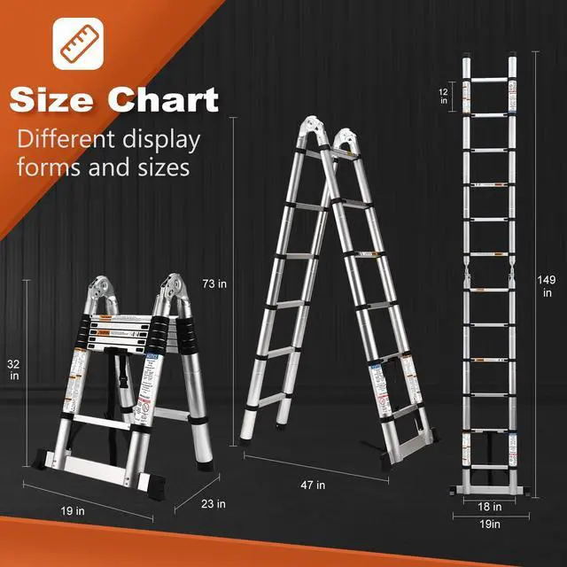 Alt view image 5 of 6 - Telescoping Ladder 12.5 Ft, A Frame Compact Aluminum Extension Ladder with Tool Platform and Stabilizer Bar, Portable Telescopic Ladder for Outdoor Camper Trips Motorhome, 330lbs Capacity