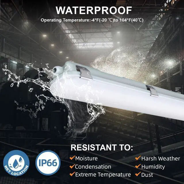 Alt view image 3 of 6 - 4FT LED Vapor Tight Light Fixture, 4420/4940/5850LM Vapor Light Fixture, 3500K/4000K/5000K CCT Selectable, Waterproof Outdoor Shop Light for Parking Carport Car Wash Garage 4-Pack