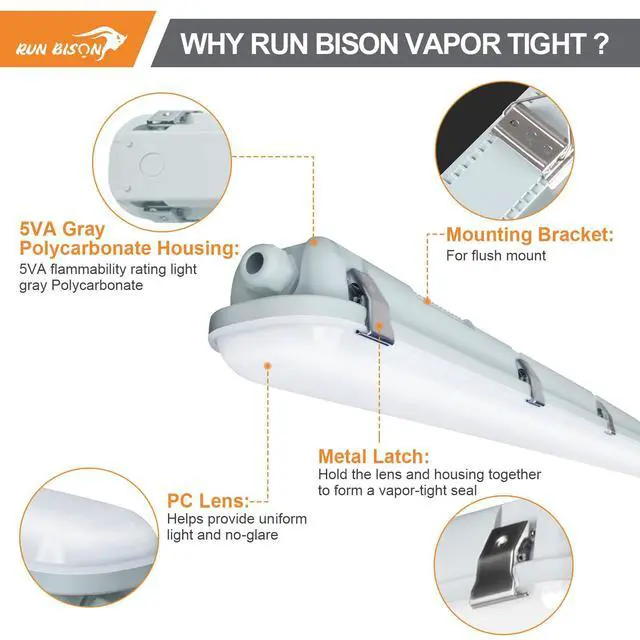 Alt view image 5 of 6 - 4FT LED Vapor Tight Light Fixture, 4420/4940/5850LM Vapor Light Fixture, 3500K/4000K/5000K CCT Selectable, Waterproof Outdoor Shop Light for Parking Carport Car Wash Garage 4-Pack