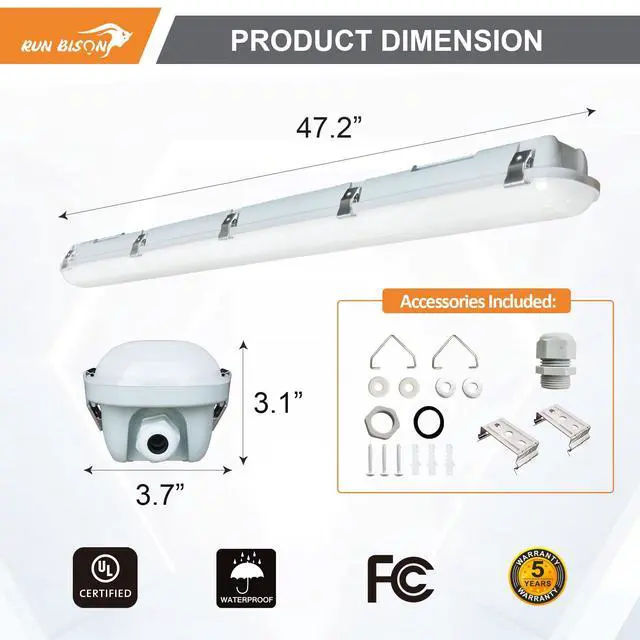 Alt view image 6 of 6 - 4FT LED Vapor Tight Light Fixture, 4420/4940/5850LM Vapor Light Fixture, 3500K/4000K/5000K CCT Selectable, Waterproof Outdoor Shop Light for Parking Carport Car Wash Garage 4-Pack